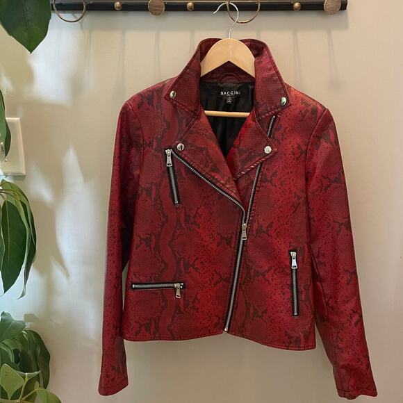 Baccini Red Faux Snakeskin Moto Jacket | Small – Bold Statement Piece $170 - Picture 2 of 6